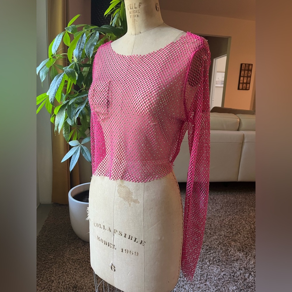 Nasty Gal Pink Sheer Mesh Blouse
